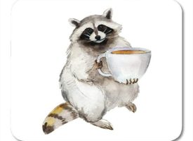 Funny Raccoon with Coffee Character White Watercolor Grey Amusing Big Classic Colored Cup Mousepad Mouse Pad Mouse Mat 9x10 inch