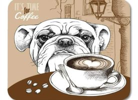 Brown Bulldog of Cup Coffee and Dog Portrait on Beige European Landscape Fresh Mousepad Mouse Pad Mouse Mat 9x10 inch