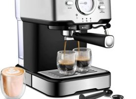 durable Espresso Machine 15 with Milk Frother Cappuccino Coffee Maker with Milk Foaming Steam Wand for Latte Mocha Cappuccino 1.5L Water Tank 1100W Black1
