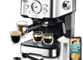 Espresso Machine 15 Pump Pressure Cappuccino Coffee Maker with Milk Foaming Steam Wand for Latte Mocha Cappuccino 1.5L Water Tank 1100W Black1