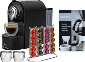 durable ChefWave Espresso Machine & Coffee Maker Compatible w/ Original Capsules (Red) - Programmable One-Touch Premium Italian 20 High Pressure Pump with Pod Holder and Double-W