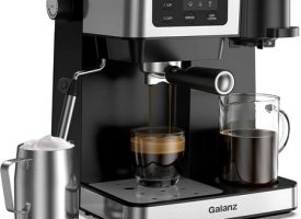 durable 2-in-1 Pump Espresso Machine & Single Serve Coffee Maker with Milk Frother Latte & Cappuccino Machine 1.2L Removable Water Tank LED Display Touch Control Black with S