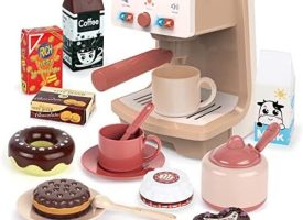 Kids Coffee Maker Toy Espresso Machine Playset - Toddler Play Kitchen Accessories Gift for Girls & Boys