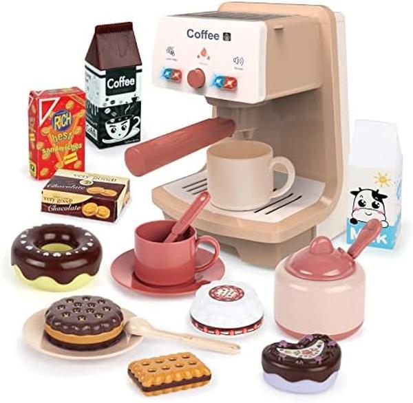 Kids Coffee Maker Toy Espresso Machine Playset - Toddler Play Kitchen Accessories Gift for Girls & Boys